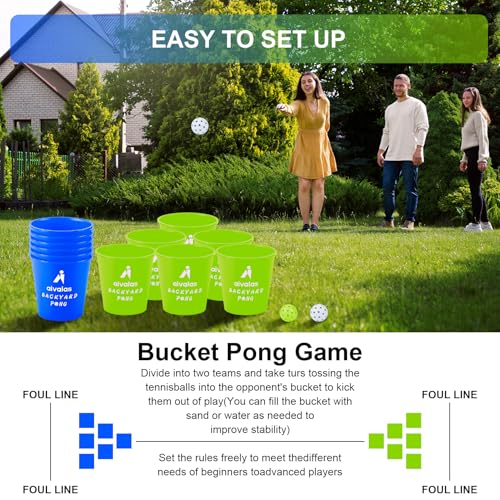Aivalas Yard Pong Outdoor Games Glow Set in Dark, Giant Yard Pong Game for Adults and Family with 12 Buckets, 4 Balls and a Carrying Bag, Giant Pong for Beach, Camping, Lawn and Backyard - color: Green/Blue Glow in Dark
