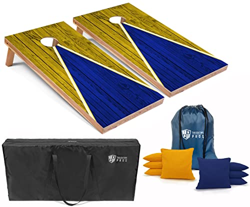 Tailgating Pros Lightweight Cornhole Game - 4'x2' Multicolor Pyramid Boards- Carrying Case & Set of 8 Corn Filled Bags - color: Royal/Yellow Pyramid