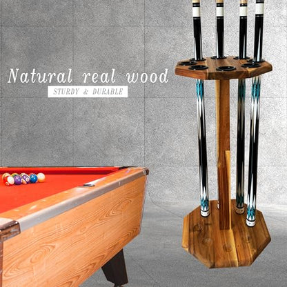 Freestanding Billiard Cue Rack, Pool Table Accessories Hold 8 Cues, Pool Cue Stick Holder, Wooden Floor Stand Pool Cue Holder for Billiard Game Room (Brown) - color: Brown