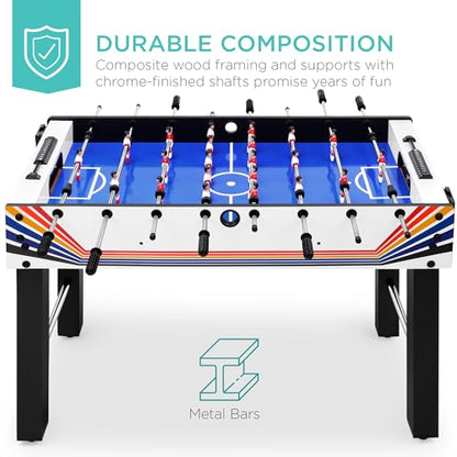 Best Choice Products Foosball Table for Kids and Adults, Game Room Soccer Game Table w/ 2 Balls, 2 Cup Holders, Ergonomic Handles, Chrome Finished Metal Bars - color: Blue/White Arcade