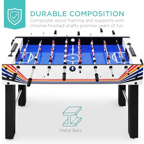 Best Choice Products Foosball Table for Kids and Adults, Game Room Soccer Game Table w/ 2 Balls, 2 Cup Holders, Ergonomic Handles, Chrome Finished Metal Bars - color: Blue/White Arcade
