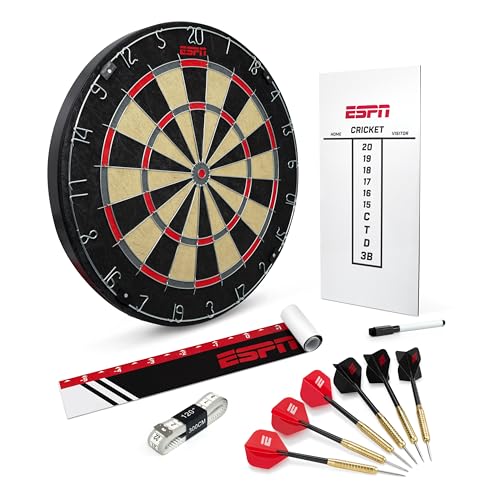 ESPN Dart Board Includes 6 Steel Tip Darts, Bristle Dartboard for Game Room