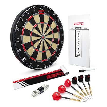 ESPN Dart Board Includes 6 Steel Tip Darts, Bristle Dartboard for Game Room