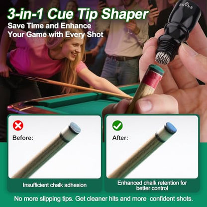2 Pack Premium Pool Cue Tip Tools, 3-in-1 Billiard Cue Tip Shaper, Compact Billiards Pool Accessories & Tip Repair Kit, Gift for Friends or Pool Lovers