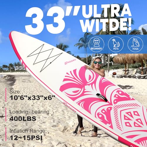Inflatable Paddle Board,Stand Up Paddle Board Set, Extra Wide SUP Board with Removable Fin, Floating Paddle, Hand Pump, Waterproof Phone Pouch,Traveling Board - color: TT pink