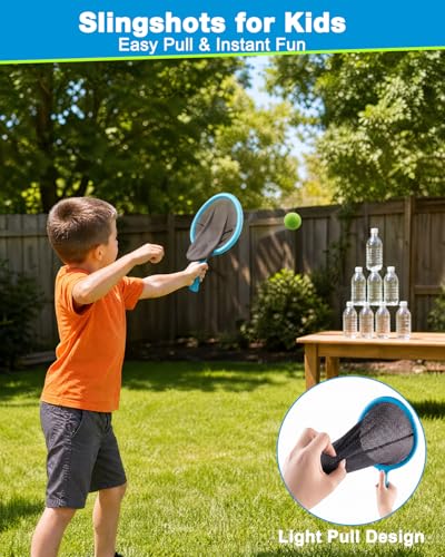 Slingshot Scoop Ball Set, Shoot and Catch Game Set with 2 Oversized Scoop Nets & 8 Foam Balls, Outdoor Toys Yard Pool Beach Games for Kids Ages 5-12, Birthday Gifts for Boys Girls