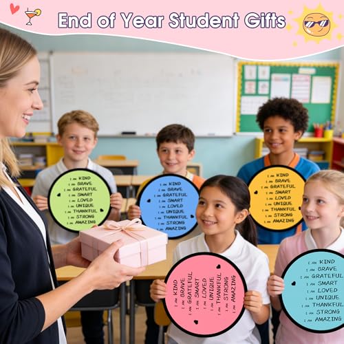 End of the Year Gifts for Students Bulk Foldable Flying Disc Fans Set with Stickers Bags, End of Year Student Gifts from Teacher Beach Fun Folding Pocket Hand Fans for Outdoor Activities Games - style: 24 Pcs Inspirational Flying Disc Fans-B
