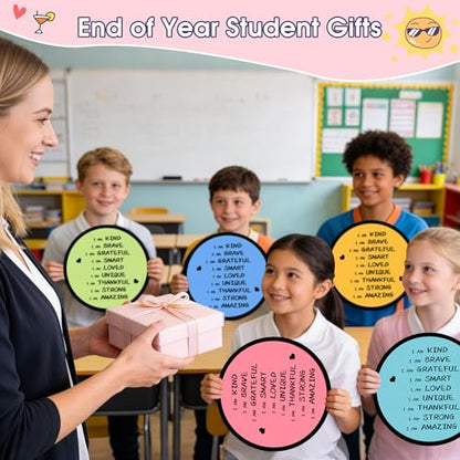 End of the Year Gifts for Students Bulk Foldable Flying Disc Fans Set with Stickers Bags, End of Year Student Gifts from Teacher Beach Fun Folding Pocket Hand Fans for Outdoor Activities Games - style: 24 Pcs Inspirational Flying Disc Fans-B