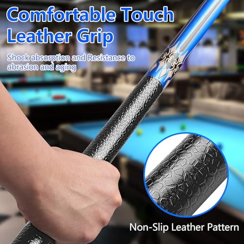 Pool Cue, 58" Pool Cue Sticks for Adults with 13MM Tips Canadian Maple Wood Leather Pattern Grip 18 19 20 21 oz, Professional Billiard Cues Players for Bar House Pool Table Sports 8/9 Ball - style: Blue 20oz