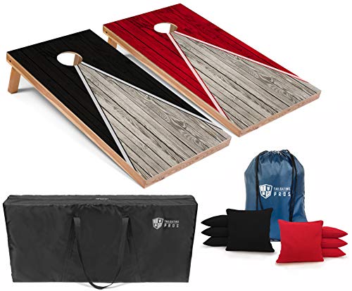 Tailgating Pros Lightweight Pyramid Design Cornhole Board Set w/Bean Bags and Carrying Case - 4'x2' Regulation Cornhole Game - color: Black/Red