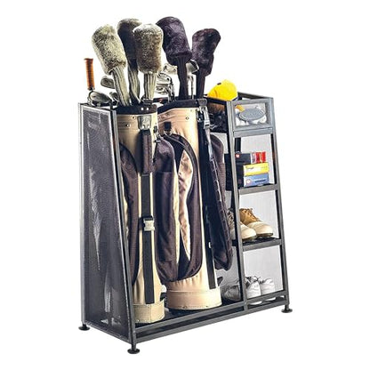 Suncast Golf Bag & Golfing Equipment Heavy-Duty Metal Organizer Rack w/ 3 Storage Shelves