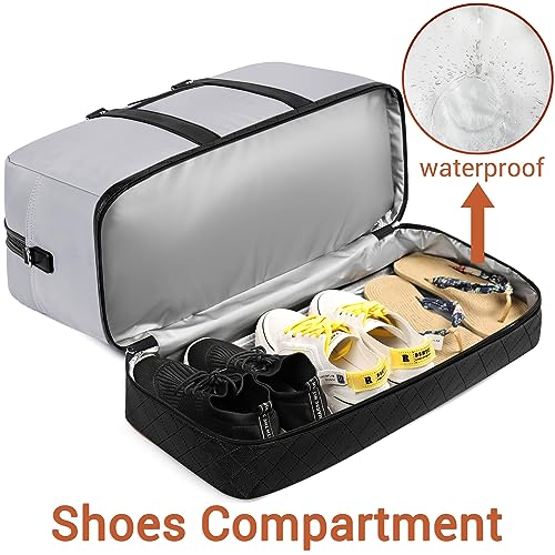 Weekender Bag for Women, Large Overnight Bag Canvas Travel Duffel Bag Carry On Tote with Shoe Compartment 21" 3Pcs Set - color: A19-black+dark Grey