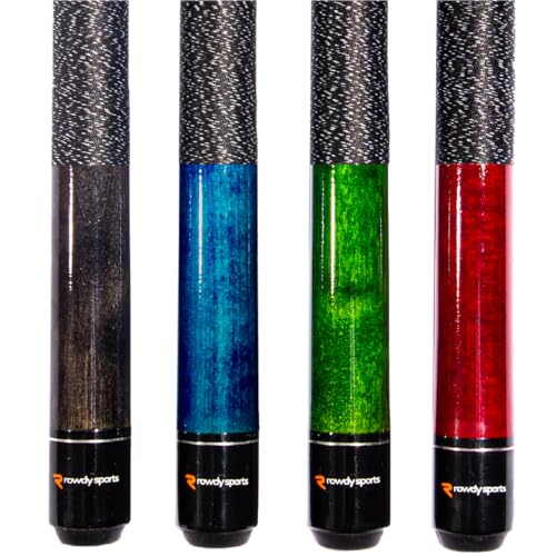 Ash Wood Pool Sticks Set of 4-57 inch 20oz Wooden Pool Cue Stick - House Bar Billiard Cue Sticks - 13 MM Genuine Leather Tips Pool Cues with Beautiful Colors- Black, Blue, Green & Red