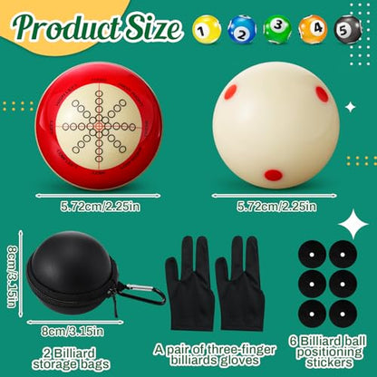Foilswirl 2 Pcs Billiards Cue Ball 2-1/4" Pool Cue Practice Training Artifact with Three Finger Billiard Gloves 2 Ball Bag 6 Pool Table Marker Dots for Billiard Table Accessory - style: Round Case