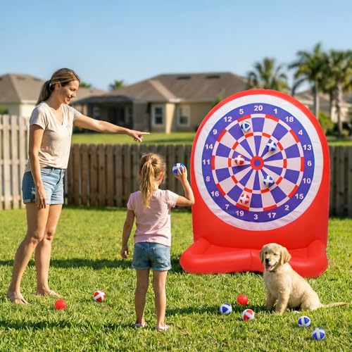 Inflatable Soccer Dart Board Toss Pool Floats - Fun Water Games Set, Swimming Pool Toys, Beach Yard Outdoor Ball Play, Summer Party for Kids Ages 8–12, Teens & Adults, Indoor/Outdoor Play