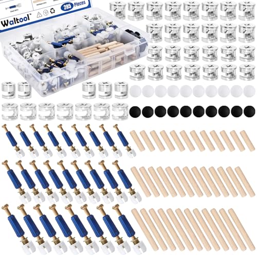 285Pcs 3-in-1 Eccentric Wheels Kit, Furniture Cam Lock Fasteners with Dowel, Pre-Inserted Nut, Wood Dowel Pins, Screw Caps, Nut & Bolt Assortment Set Compatible with IKEA