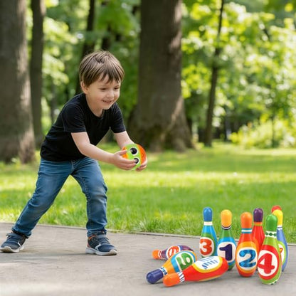 AugToy Kids Bowling Toy Set, Toddler Indoor Outdoor Activity Play Game Toys for Boy Girl, Soft 10 Foam Bowling Pins & 2 Balls, Educational Children Birthday Party Gifts