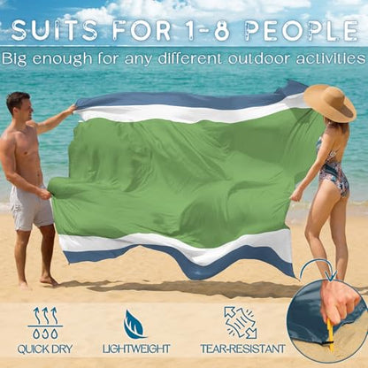 BYDOLL Beach Blanket Waterproof Sandproof Large Sand Free,78''X81''/10'X9' Oversized Sandless Lightweight Blanket Picnic Mat for Beach Travel Camping Hiking with Stakes - color: Army Green, size: 10'X9'