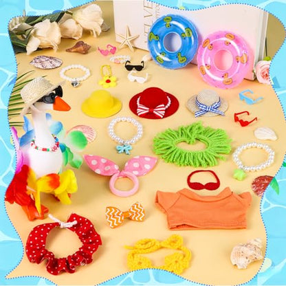 Desk Goose Key Holder 7 Inch Mini Figurine with 6 Set Summer Hawaiian Outfits,Summer Holiday Desktop Magnetic Small Proch Goose Resin Statue Set for Home Office Bedroom Office Table Decor - style: 6 Sets-Summer Desk Goose Outfits