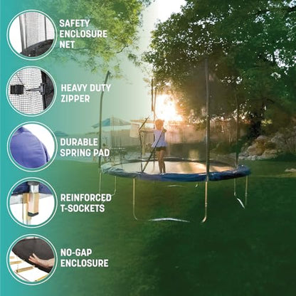 Skywalker Trampoline Outdoor 8 FT, 12 FT, 15 FT Jump N’ Dunk Round Outdoor Trampoline with Net, Trampoline Mat, and Basketball Hoop for Trampoline - color: Blue, style: 12 Foot
