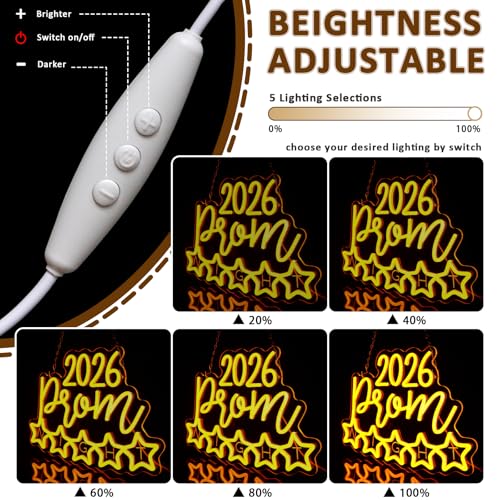 2026 Prom Night Neon Sign for Wall Decor, High School College Prom Led Signs for Dance Party, USB Dimmable Neon Lights for Class of 2026 Graduation Party Photo Backdrop - style: 2026 Prom