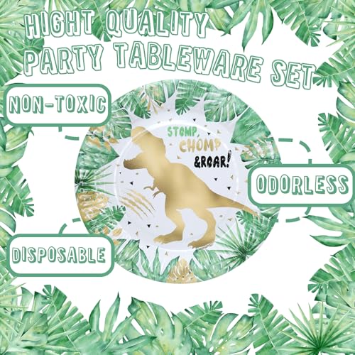 Gold Dinosaur Birthday Party Favors & Decorations - Dinosaur Theme Tableware Set with Plates, Napkins, and Forks - style: Gold Dinosaur