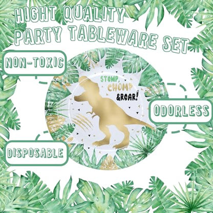 Gold Dinosaur Birthday Party Favors & Decorations - Dinosaur Theme Tableware Set with Plates, Napkins, and Forks - style: Gold Dinosaur
