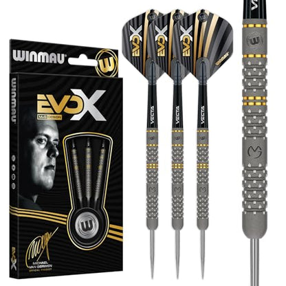 Winmau Michael Van Gerwen MvG EvoX Professional Darts Set - 90% Tungsten Darts with Flights & Shafts - Precision Grip Barrels for Steel Tip & Soft Tip Darts - Available in 18g - 24g Weights - size: 24G - Steel Tip
