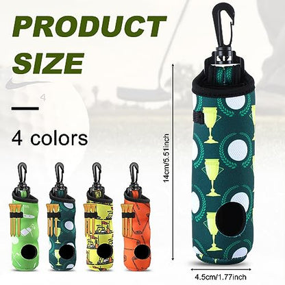 4 Pieces Golf Tee Holder Golf Ball Carry Bag Pouch Ball Holder Keychain Belt Clip Gifts Accessories - color: Orange, Yellow, Green