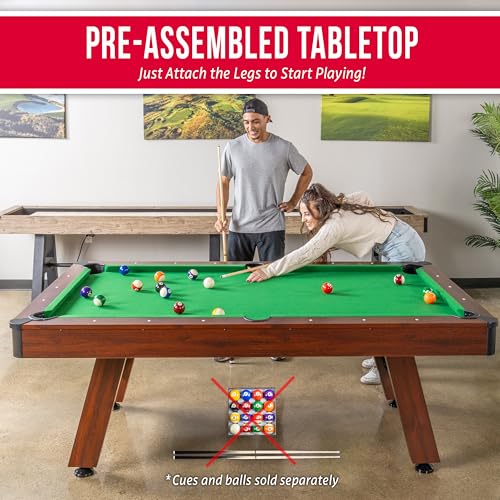 GoSports 7 and 8 ft Pool Tables with Wood Finish - Gray, Black, or Green Felt - Billiards Game Room Table for Adults & Family - Accessories Not Included - style: 7 ft Green
