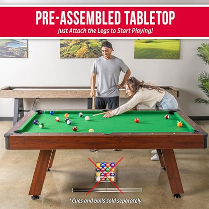GoSports 7 and 8 ft Pool Tables with Wood Finish - Gray, Black, or Green Felt - Billiards Game Room Table for Adults & Family - Accessories Not Included - style: 7 ft Green