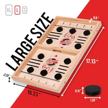 Fast Sling Puck Game - Test Your Speed and Accuracy with This Fast-Paced Wooden Air Hockey Board Game - Guaranteed Fun for Family Night or Friends Party - style: Large