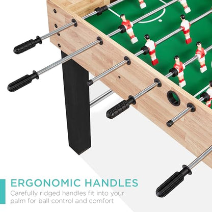 Best Choice Products Foosball Table for Kids and Adults, Game Room Soccer Game Table w/ 2 Balls, 2 Cup Holders, Ergonomic Handles, Chrome Finished Metal Bars - color: Natural