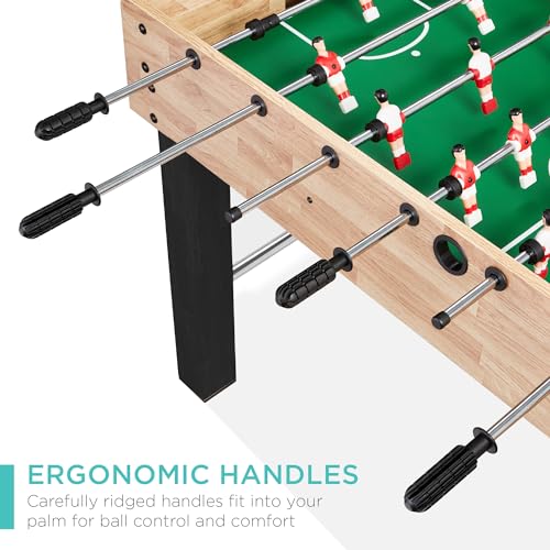 Best Choice Products Foosball Table for Kids and Adults, Game Room Soccer Game Table w/ 2 Balls, 2 Cup Holders, Ergonomic Handles, Chrome Finished Metal Bars - color: Natural