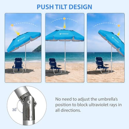 AMMSUN 6ft Folded Portable Travel Beach Umbrella with Sand Anchor Tilt Air vent UPF 50+UV Protection Fit In Suitcase Compact Foldable Telescopic umbrellas for Patio Garden Beach Pool Sky Blue - color: 6ft Light Blue