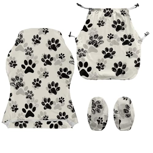 Black Paw Print Gaming Chair Cover Set of 4 Non Slip Breathable Game Chair Cover for Anti Cat Scratch Protection of Computer Gamer Chairs Slipcovers Office Rotating Armchair Protector Covers - color: Black Paw Print