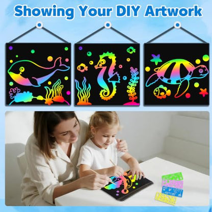 ZMLM Scratch Paper Art Craft: 2 Pack Rainbow Scratch Set for 3 4 5 6 7 8 9 10 Years Old Girls Boys Students Drawing Coloring Black Magic Art Supplies Kits Gifts School Birthday Party Toys (Ocean) - style: Ocean