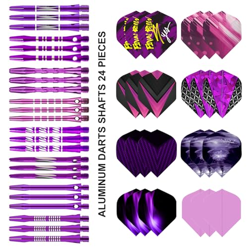 24/18Pcs Dart Flights and Stems Sets Durable Metal Stems, Colourful Dart Flights and Stems Combination, Aluminium 2BA Threaded Dart Fittings (Multi-Size Set) - color: purple