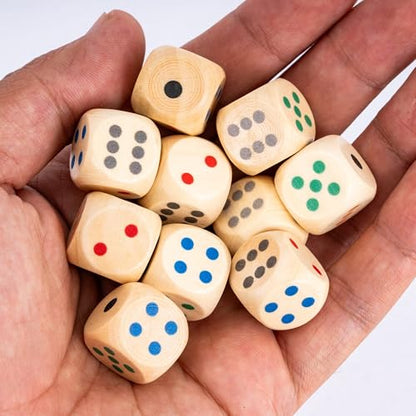 10pcs 16mm D6 Dice Set, Standard 6 Sided Dice Set Wooden Game Dices with Leather Bag for D&D, RPG,Table Board Game or Teaching Math - color: D6-color P
