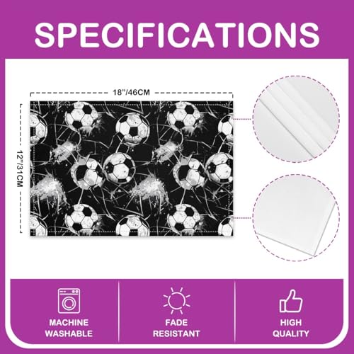 Erosebridal Soccer Placemats Set of 4 12x18 Grunge Sports Place Mat for Kids Teens Men Comforter Geometric Football Ball Game Black White Cover Heat Resisting Table Mats - color: Black White