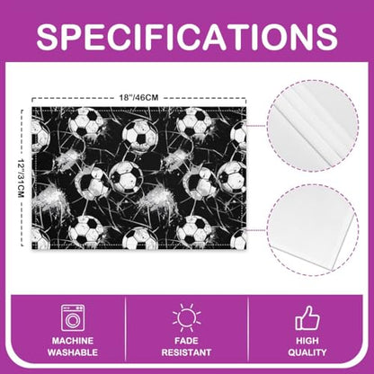 Erosebridal Soccer Placemats Set of 4 12x18 Grunge Sports Place Mat for Kids Teens Men Comforter Geometric Football Ball Game Black White Cover Heat Resisting Table Mats - color: Black White