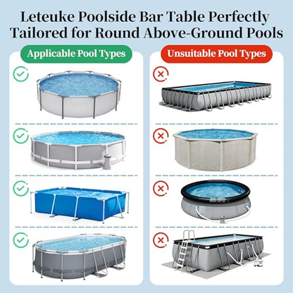 Poolside Bar, 44"×12" Poolside Bar Table with Adjustable Support Bracket Fits Above-ground Pools, Swim Up Bars Capacity Up to 110lbs, Patio Poolside Table Smart Fold ＆Weather Resistant Stable Tabletop