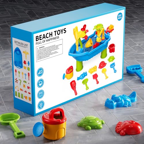 Kids Sand Water Table for Toddlers 1-3 3-5 Years, Outdoor Activity Play Set with Beach Toys, Shovels & Molds, Summer Outdoor Beach Outside Backgard Sensory Toys for Kids Boys Girls 1.5+ Years - style: 8905