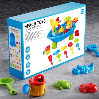 Kids Sand Water Table for Toddlers 1-3 3-5 Years, Outdoor Activity Play Set with Beach Toys, Shovels & Molds, Summer Outdoor Beach Outside Backgard Sensory Toys for Kids Boys Girls 1.5+ Years - style: 8905