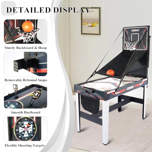 ROSEED 4 in 1 Combo Game Table for Home, Game Room, Friends & Family, Shooting Games, Air Hockey, Basketball, Darts, Multi Game Table