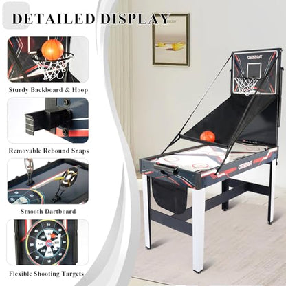 ROSEED 4 in 1 Combo Game Table for Home, Game Room, Friends & Family, Shooting Games, Air Hockey, Basketball, Darts, Multi Game Table