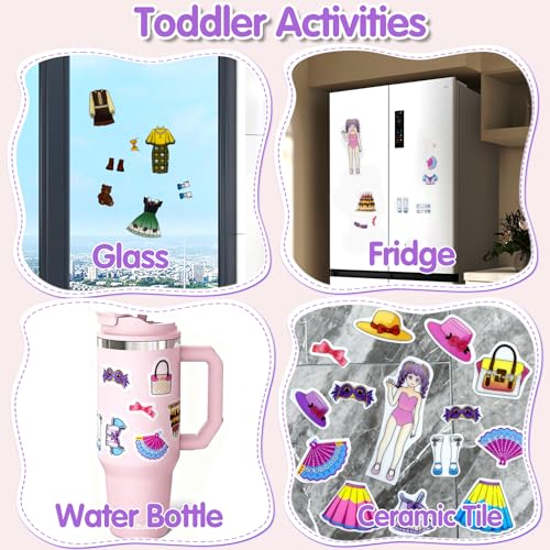 2 Sets Reusable Sticker Book for Kids, Puffy Jelly Stickers for Toddlers, Travel Essentials Craft Activities Toys for Girls Birthday Gifts - Princess, Fruits & Vegetables - color: 2 Sets - Princess Dress Up/Fruits & Vegetables