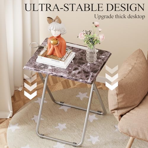 Folding TV Tray Table with Cup Holder, TV Dinner Table with Sturdy MDF Top, Eating Trays with Tablet Slot for Living Room, Bedroom, Sofa (Black Marble, 4Pcs) - color: Black Marble, size: 4PCS