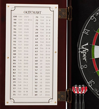 Viper Hudson All-in-One Dart Center: Classic Solid Wood Cabinet & Official Sisal/Bristle Dartboard Bundle with Steel-Tip Dart Set, Dry Erase Scoreboard & Out-Chart, Mahogany Finish - style: Elite