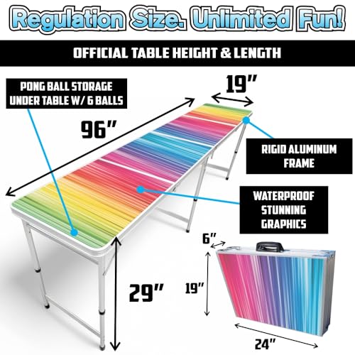 8-Foot Regulation Length Folding Table w/Optional Cup Holes, LED Lights, Custom Graphic (Choose Your Model) - color: Color Spectrum, style: Base Model